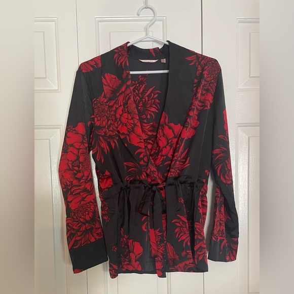 La Vie en Rose - Silk long sleeve top - double button and tie closure - size med - Picture 2 of 10